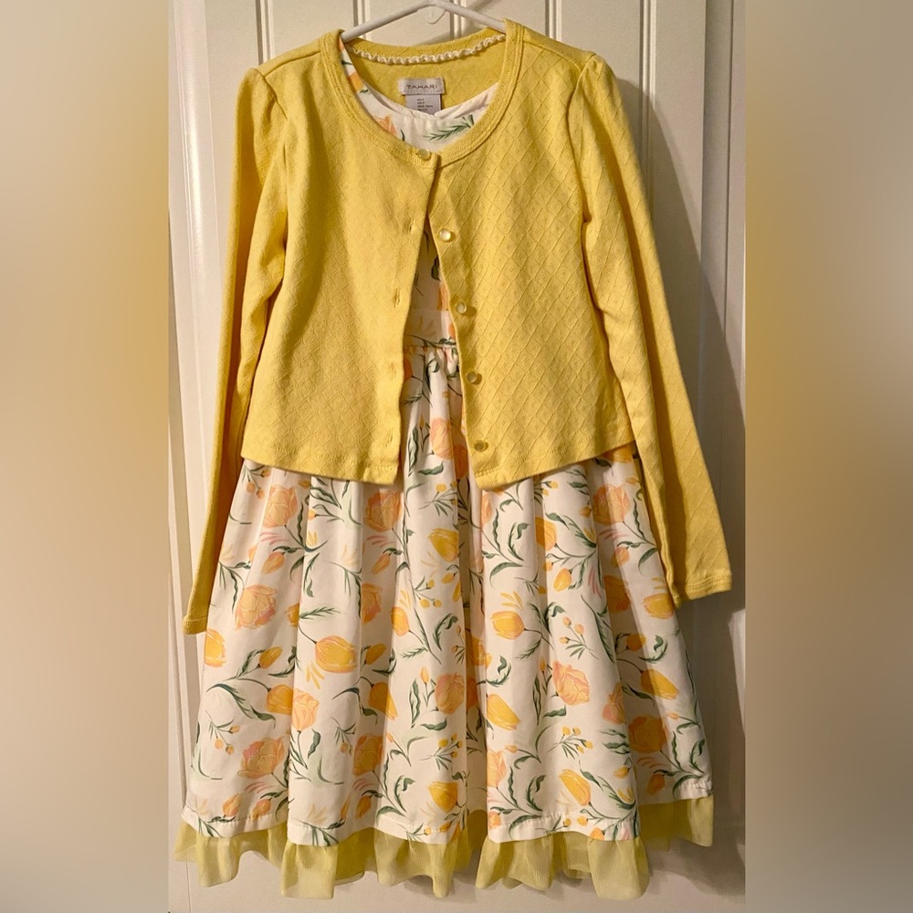 Like New Gorgeous Girls Floral Spring/ Easter Dress w/ Cardigan Tahiri sz 7